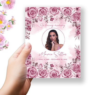 Show details for Pink Floral Border Funeral Program