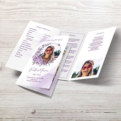 Show details for Purple Floral Trifold Program