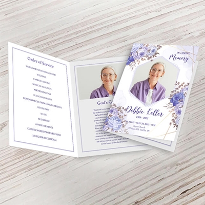 Show details for Purple Gold Floral Funeral Program