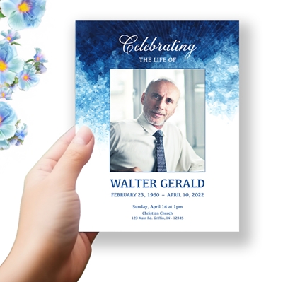 Show details for Blue Watercolor Funeral Program