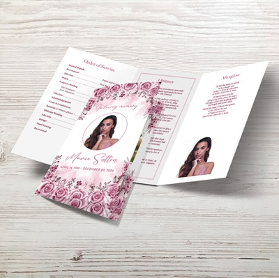 Show details for Pink Floral Border Trifold Program