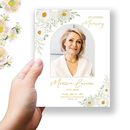 Show details for White Floral Border Funeral Program
