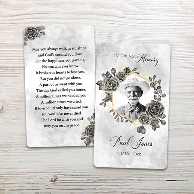 Show details for Black Gold Floral Memorial Card